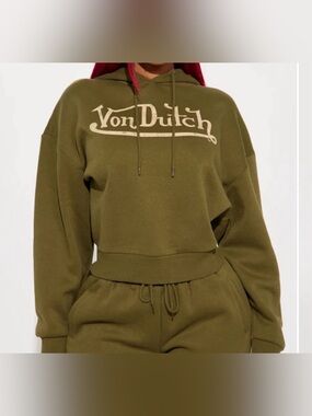 Von Dutch Olive Green Women’s Cropped Hoodie size M